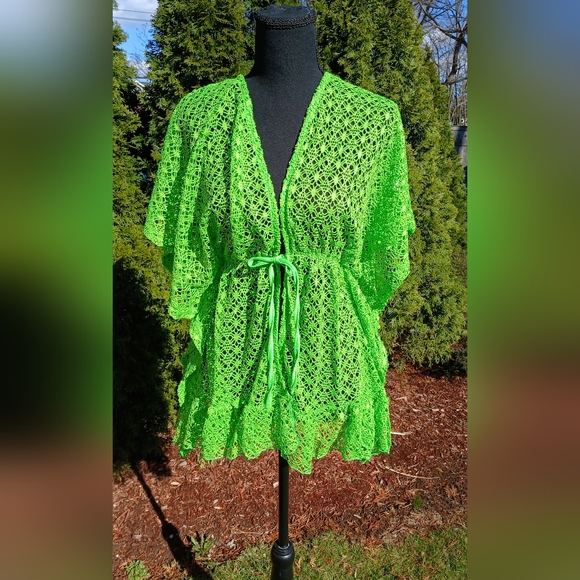 ICON Other - Amazing Neon Green Crochet Lace Tie-Front Cover-Up